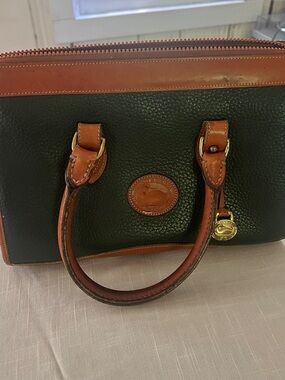 Vintage Dooney & Bourke Green and Brown Pebbled Leather Satchel